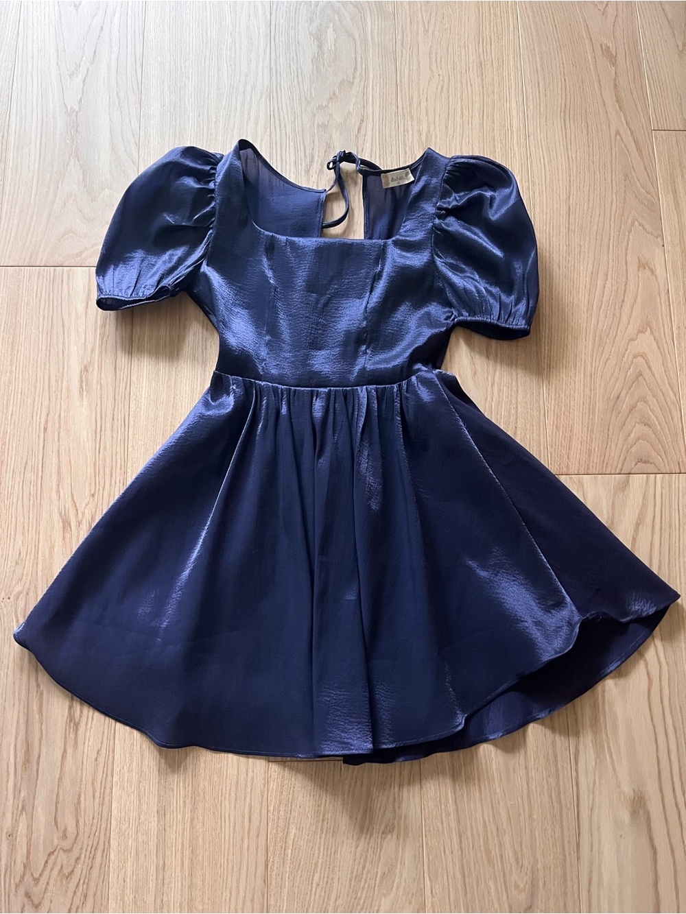 Altar'd State navy satin puff sleeve mini dress